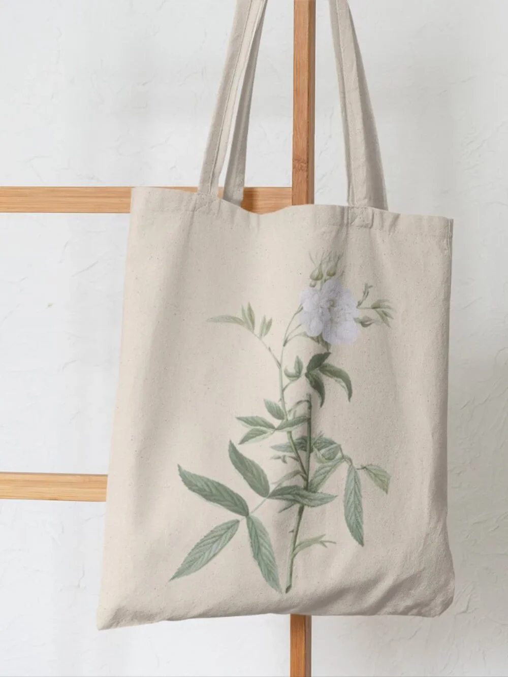 White Rose Vintage Floral Print Graphic Canvas Tote Bag